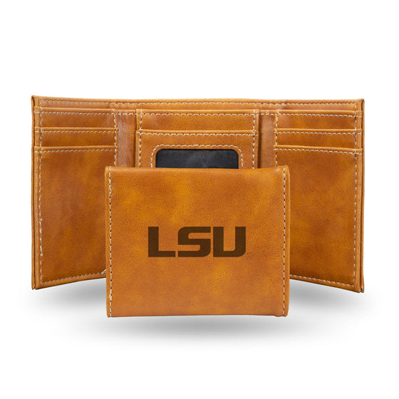 NCAA LSU Tigers Laser Engraved Brown Tri-Fold Wallet   