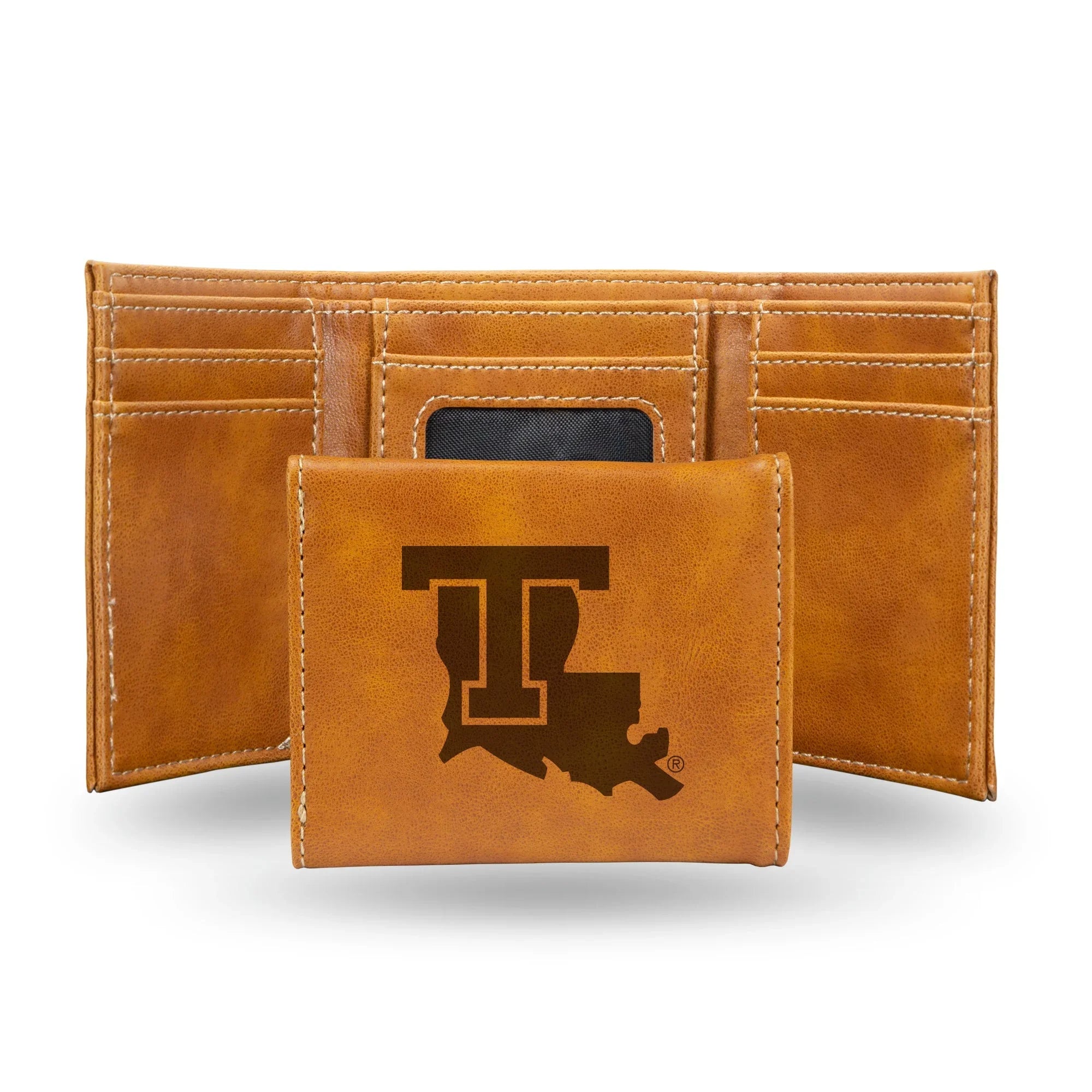 NCAA Louisiana Tech Bulldogs Laser Engraved Brown Tri-Fold Wallet   