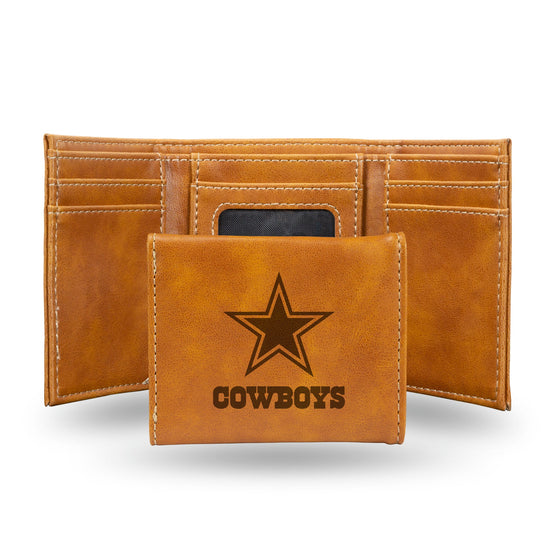 NFL Dallas Cowboys Laser Engraved Brown Tri-Fold Wallet   