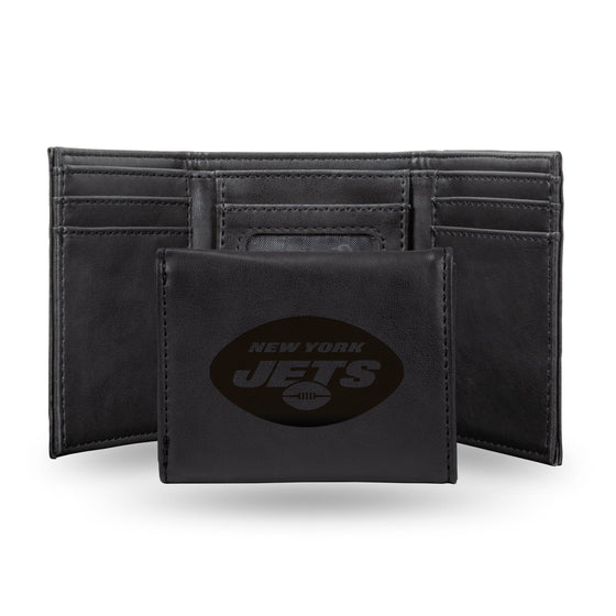 NFL New York Jets Laser Engraved Black Tri-Fold Wallet   