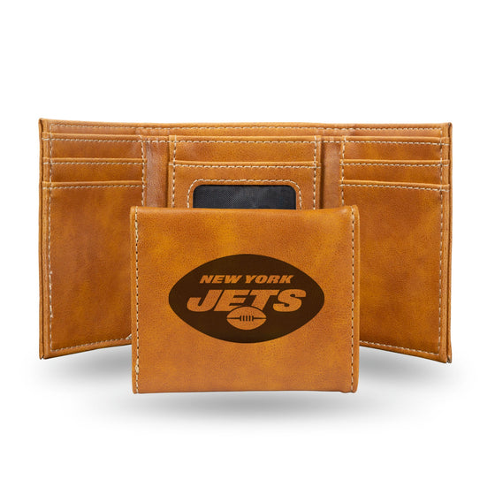 NFL New York Jets Laser Engraved Brown Tri-Fold Wallet   