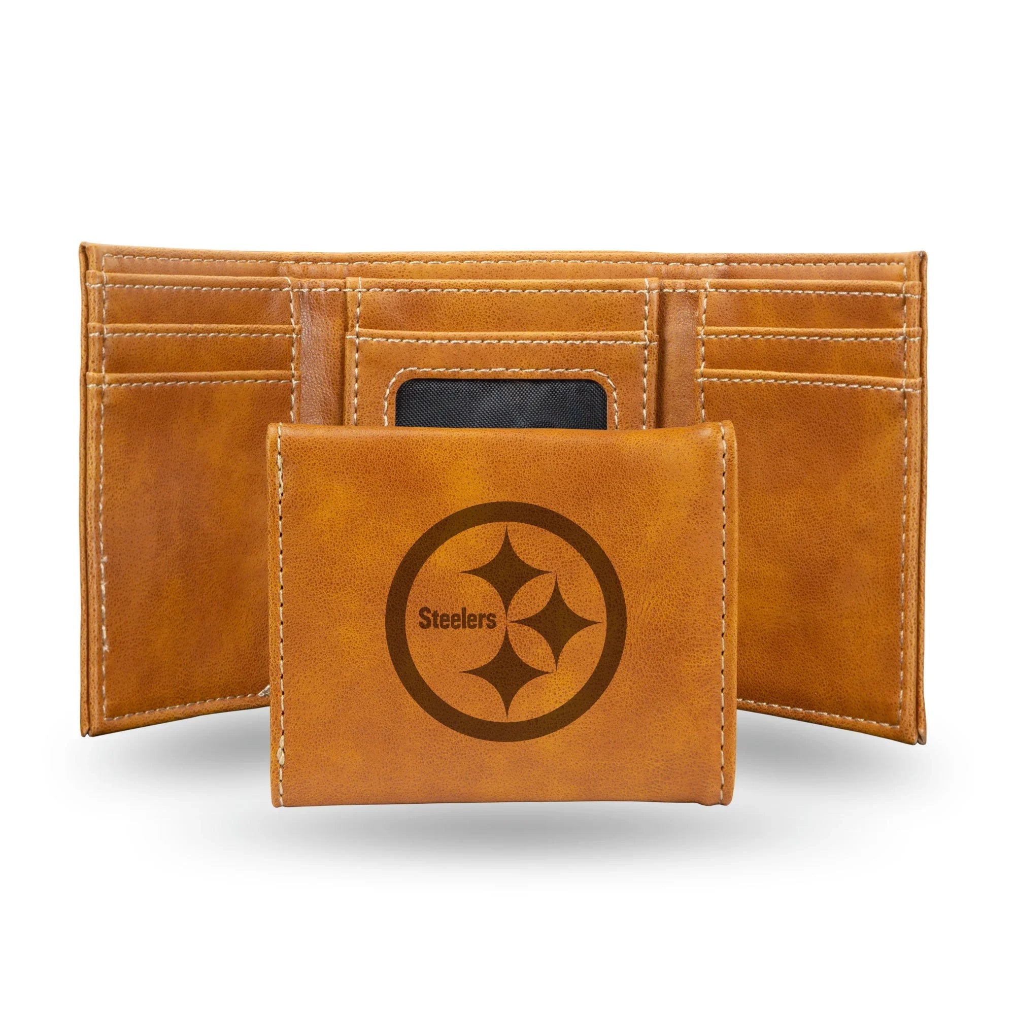 NFL Pittsburgh Steelers Laser Engraved Brown Tri-Fold Wallet   
