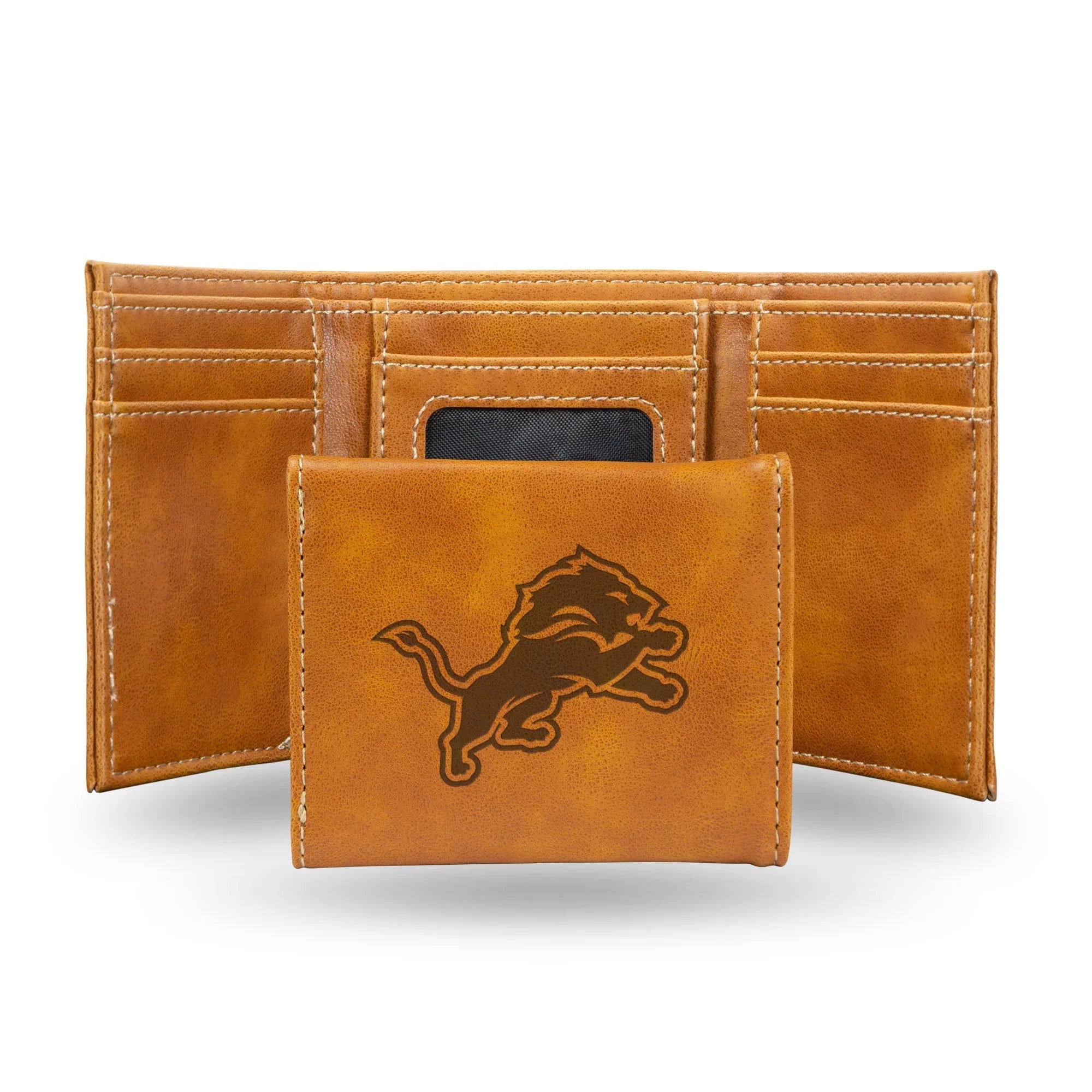 NFL Detroit Lions Laser Engraved Brown Tri-Fold Wallet   