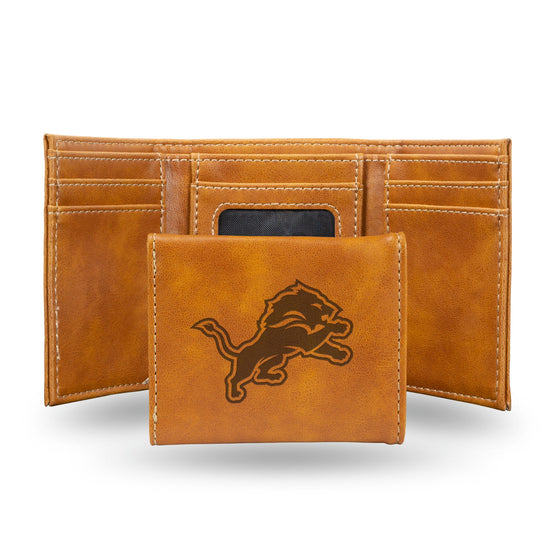 NFL Detroit Lions Laser Engraved Brown Tri-Fold Wallet   