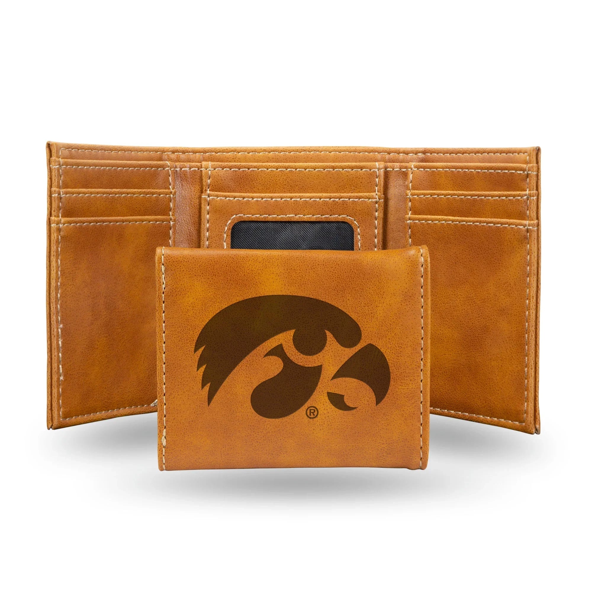 NCAA Iowa Hawkeyes Laser Engraved Brown Tri-Fold Wallet   