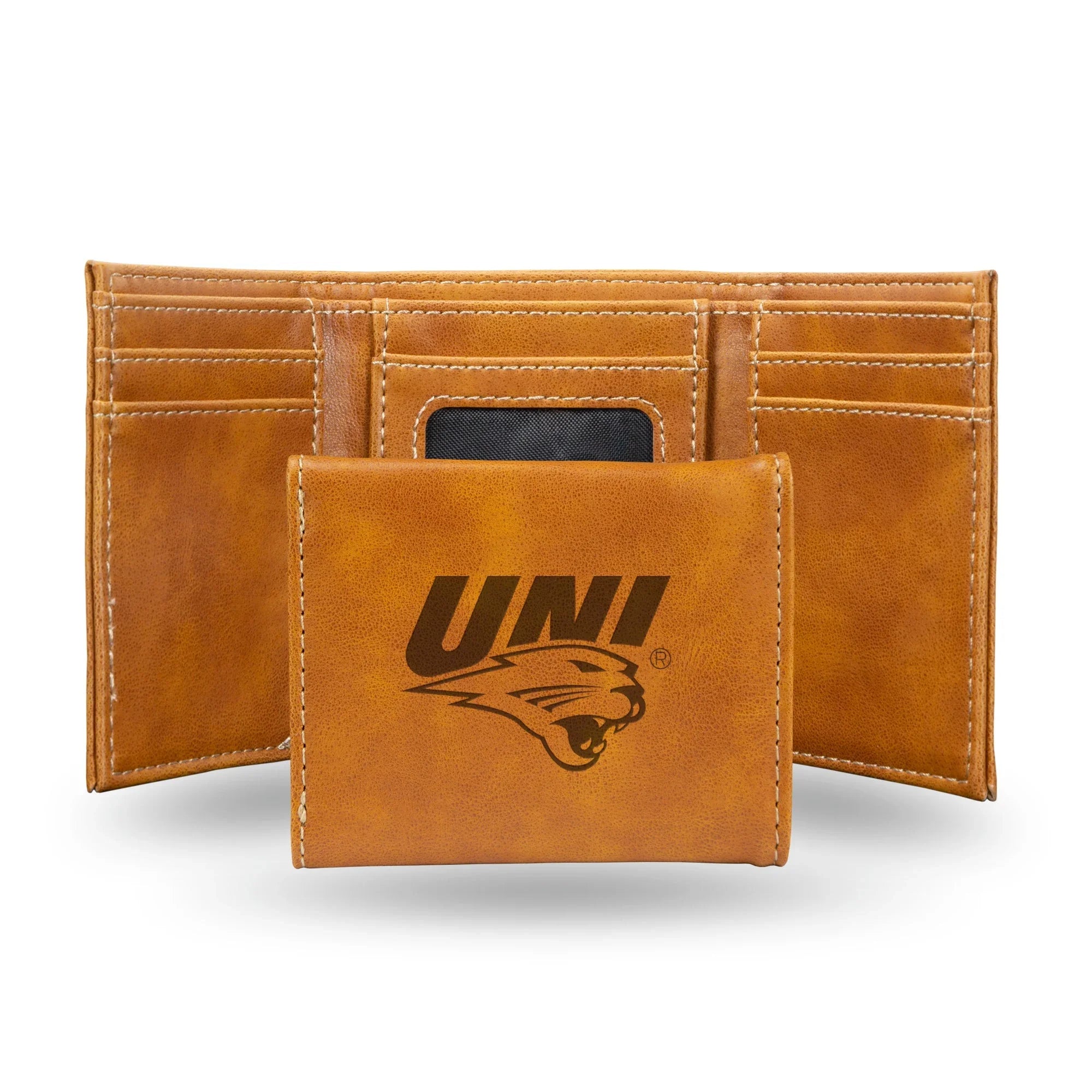 NCAA Northern Iowa Panthers Laser Engraved Brown Tri-Fold Wallet   