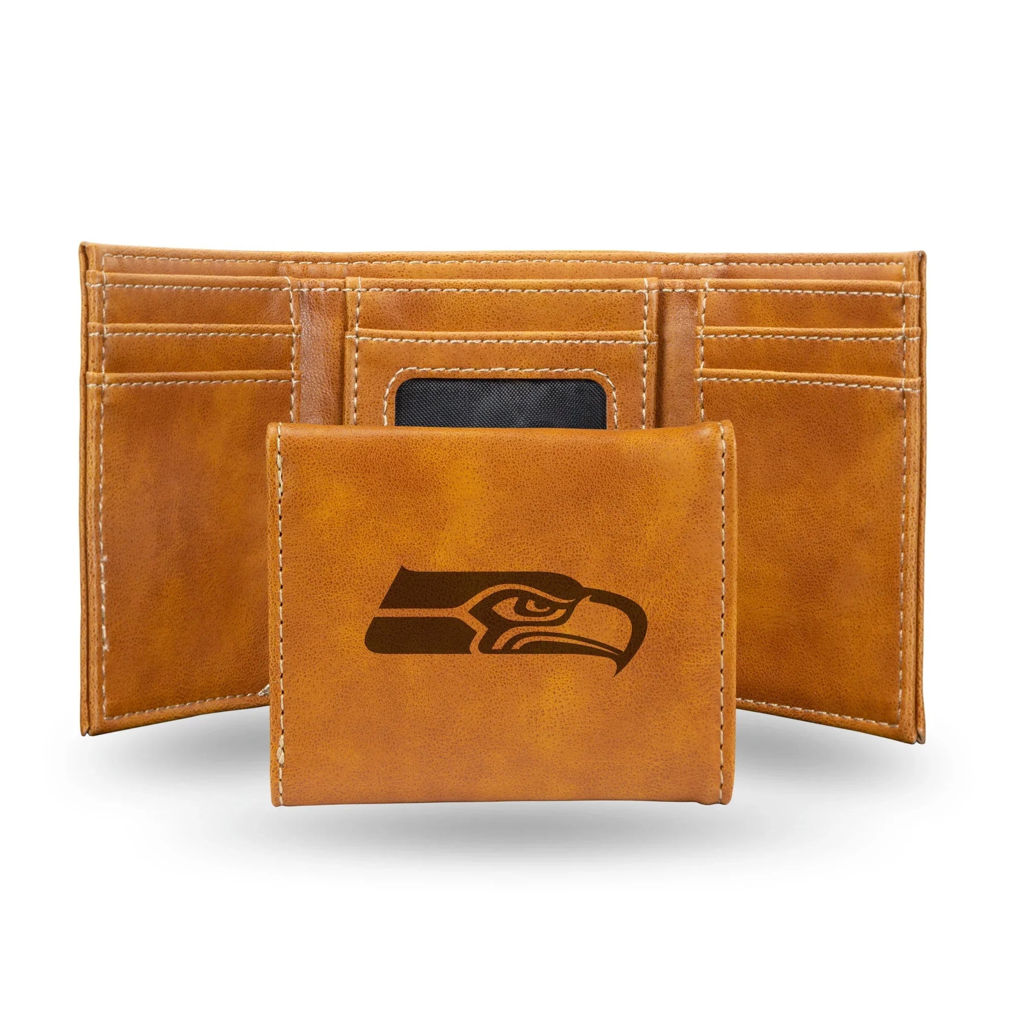 NFL Seattle Seahawks Laser Engraved Brown Tri-Fold Wallet   