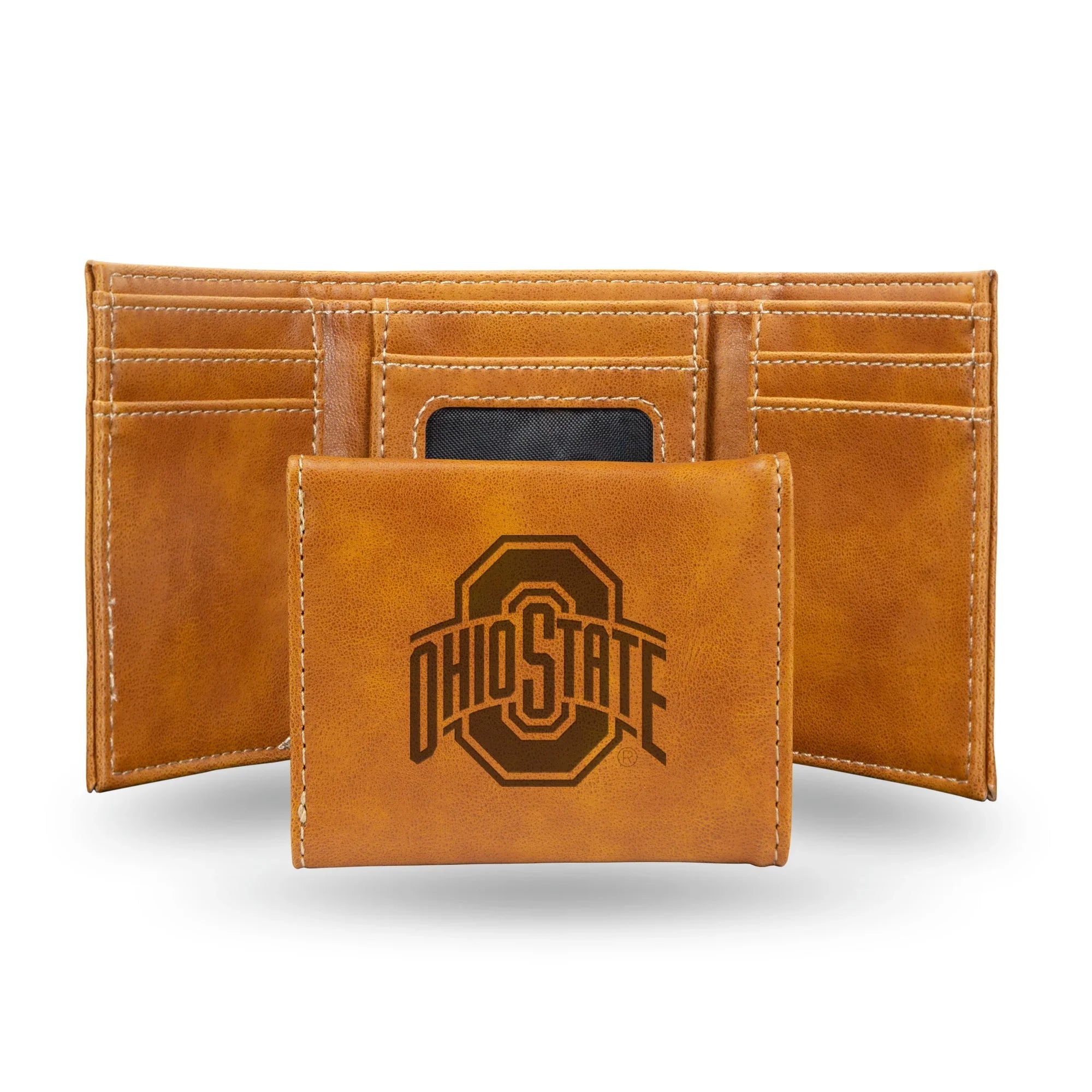 NCAA Ohio State Buckeyes Laser Engraved Brown Tri-Fold Wallet   