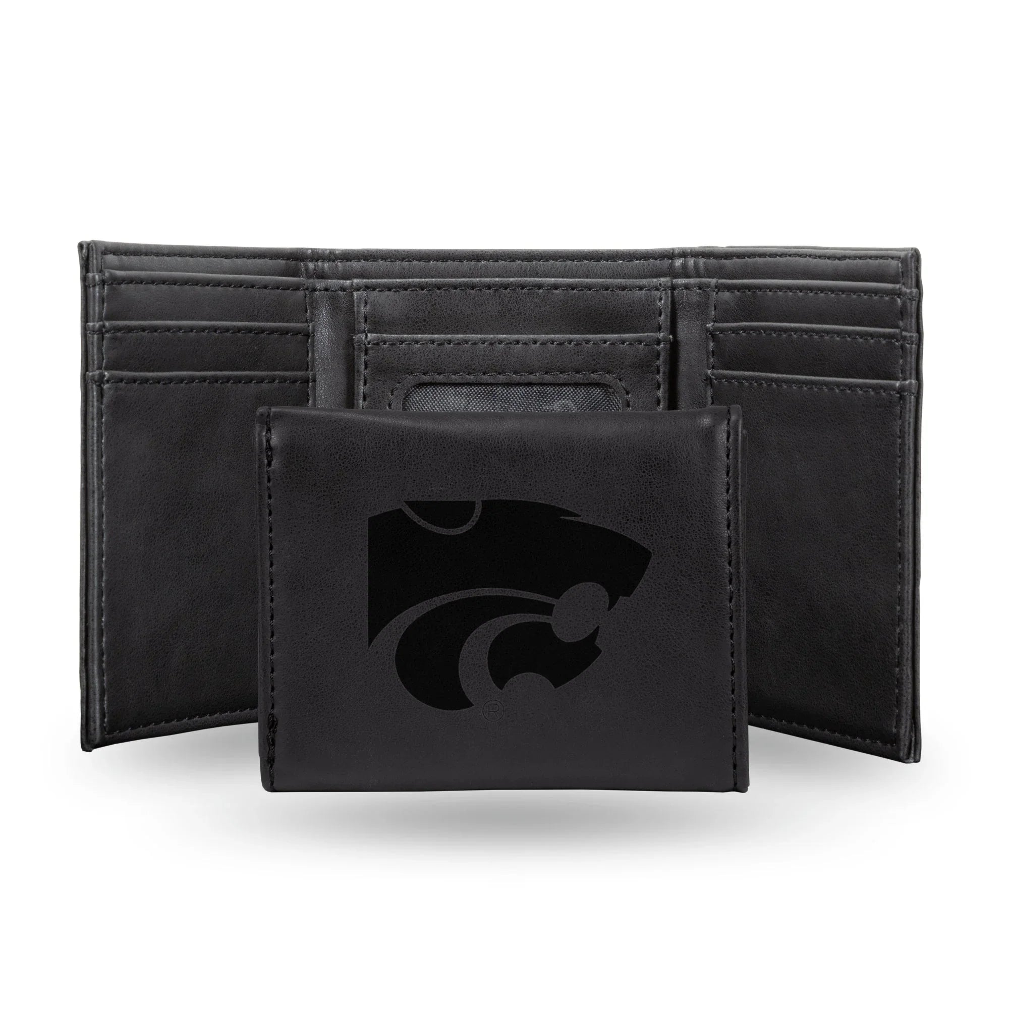 NCAA Kansas State Wildcats Laser Engraved Black Tri-Fold Wallet   
