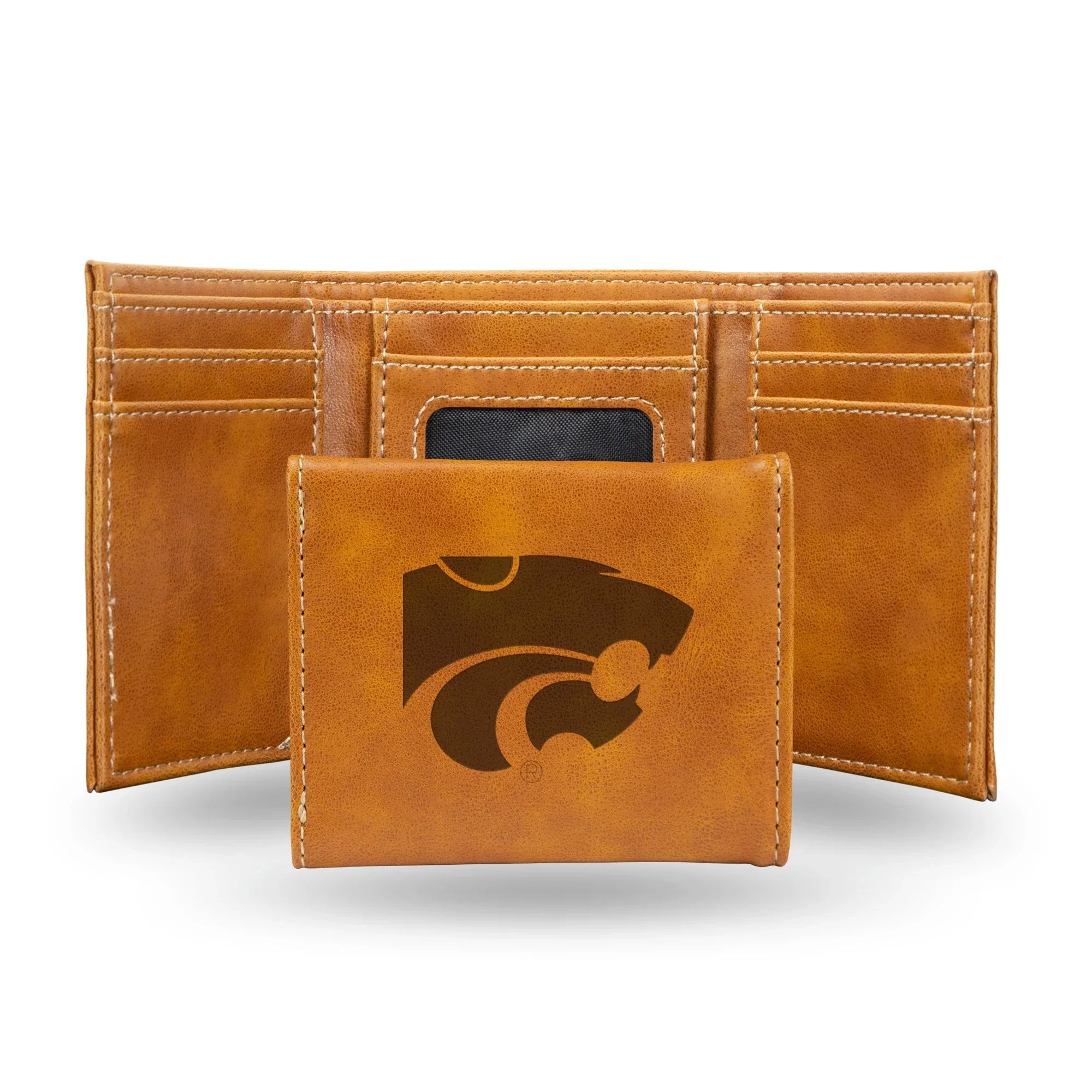 NCAA Kansas State Wildcats Laser Engraved Brown Tri-Fold Wallet   