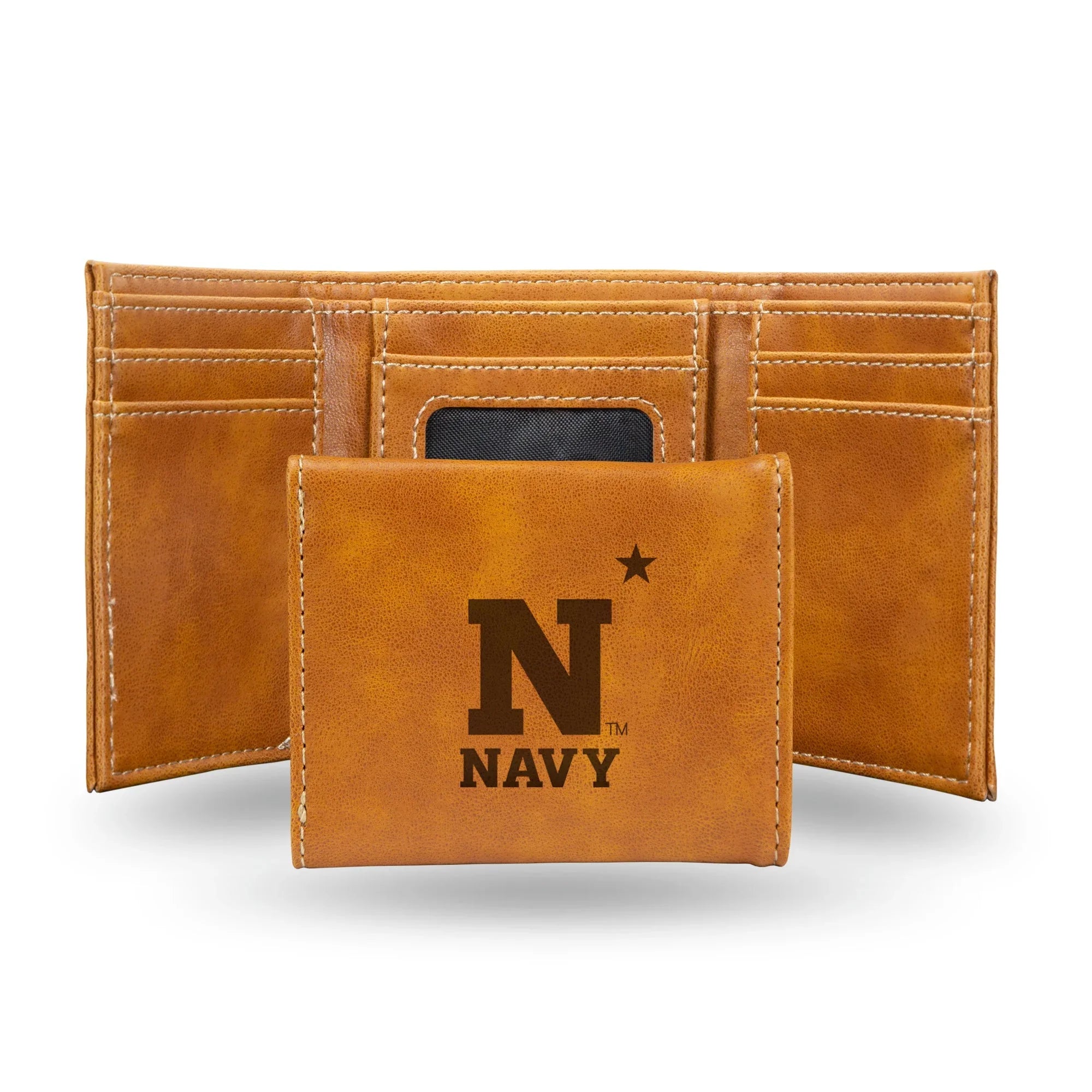 NCAA Naval Academy Midshipmen Laser Engraved Brown Tri-Fold Wallet   