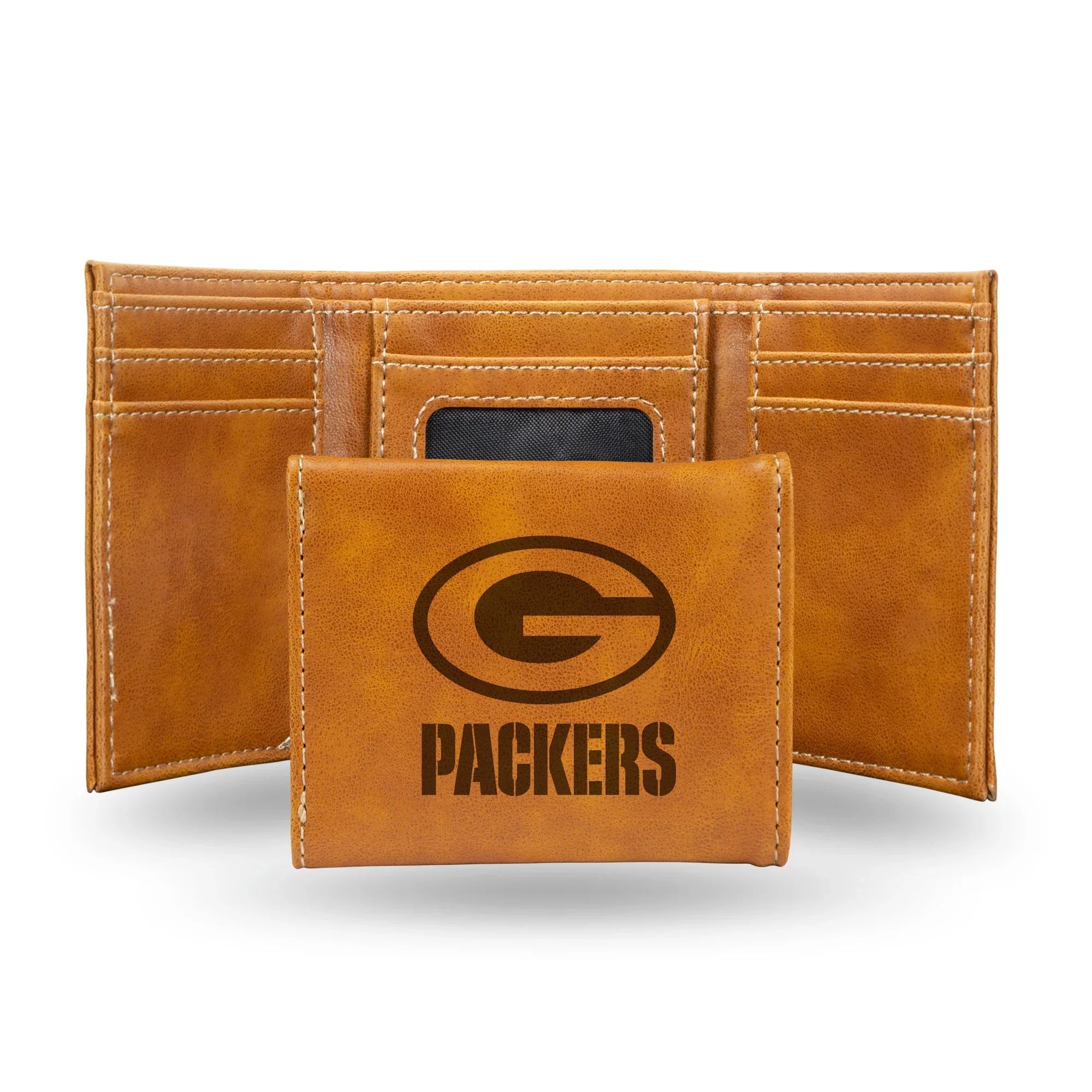 NFL Green Bay Packers Laser Engraved Brown Tri-Fold Wallet   
