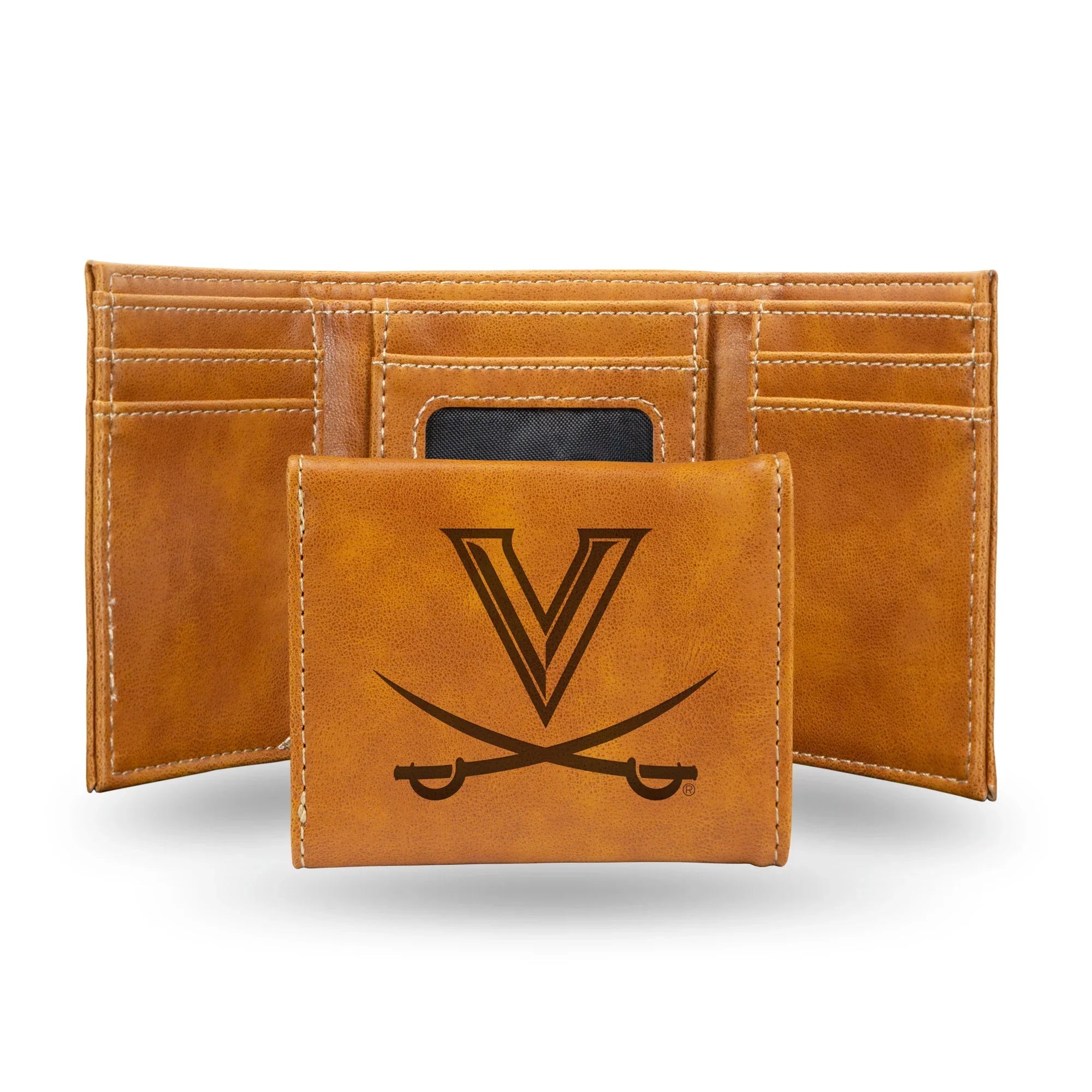 NCAA Virginia Cavaliers Laser Engraved Brown Tri-Fold Wallet   