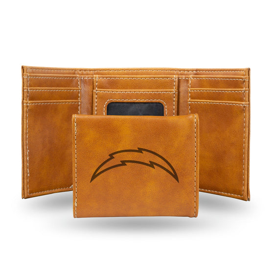NFL Los Angeles Chargers Laser Engraved Brown Tri-Fold Wallet   