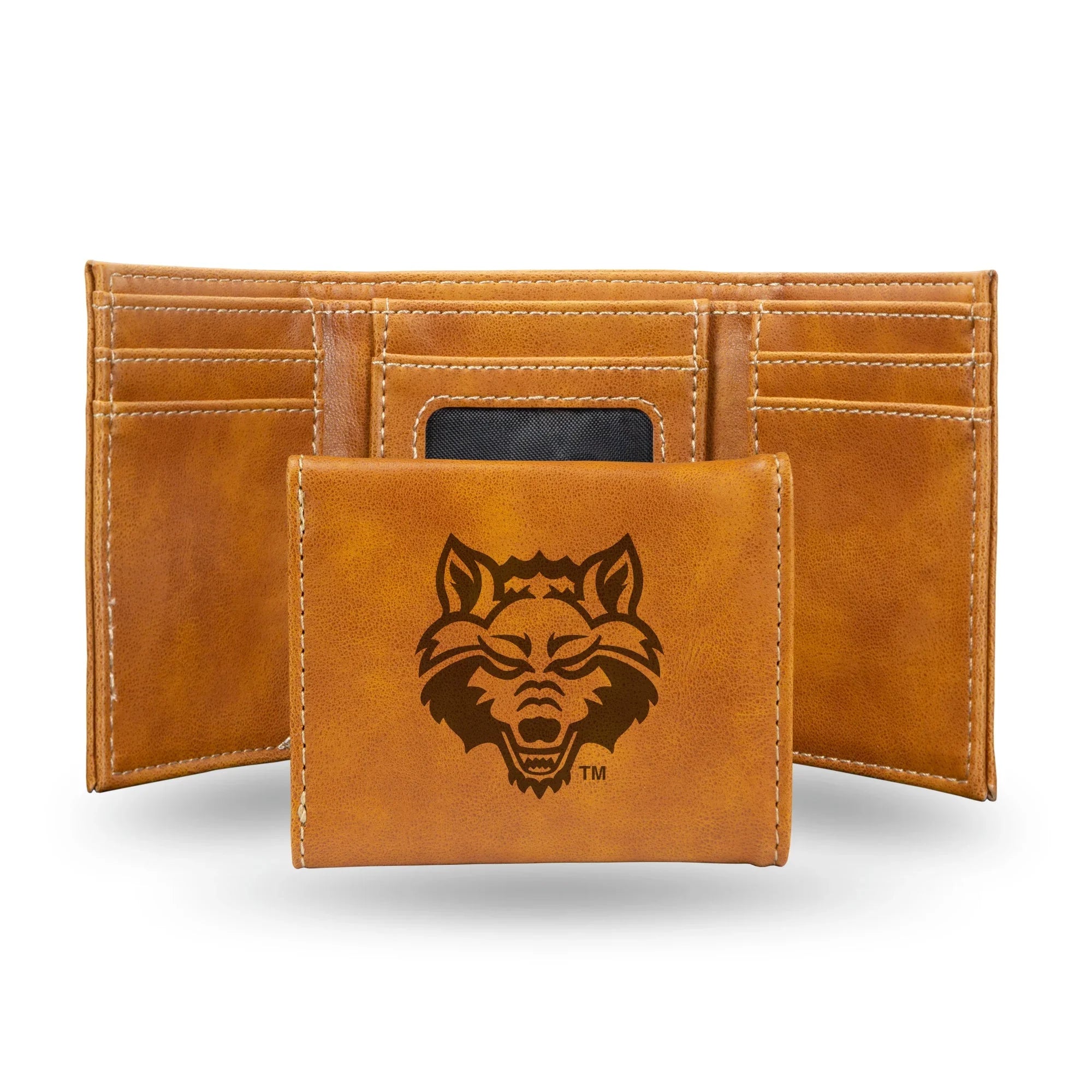 NCAA Arkansas State Red Wolves Laser Engraved Brown Tri-Fold Wallet   