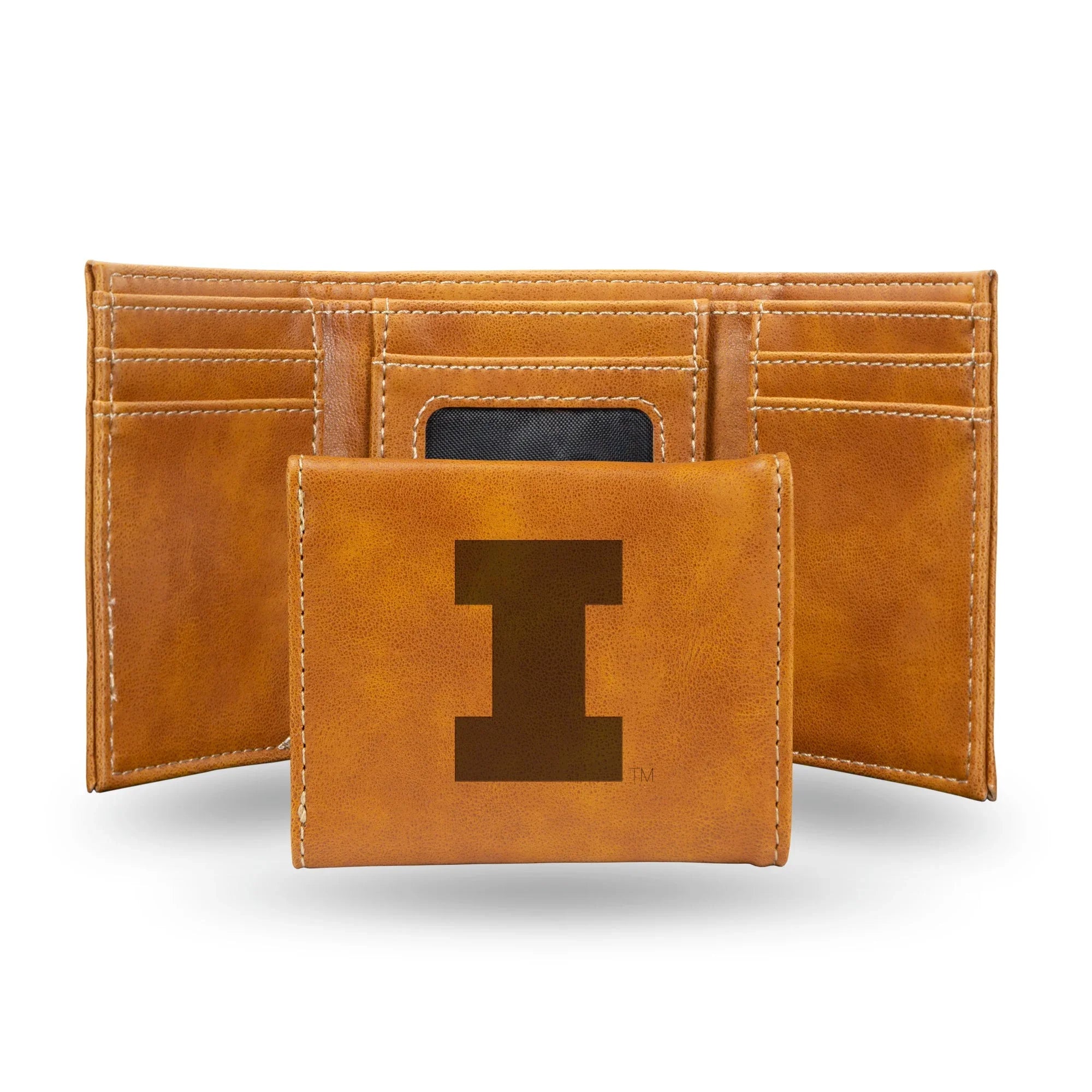 NCAA Illinois Fighting Illini Laser Engraved Brown Tri-Fold Wallet   