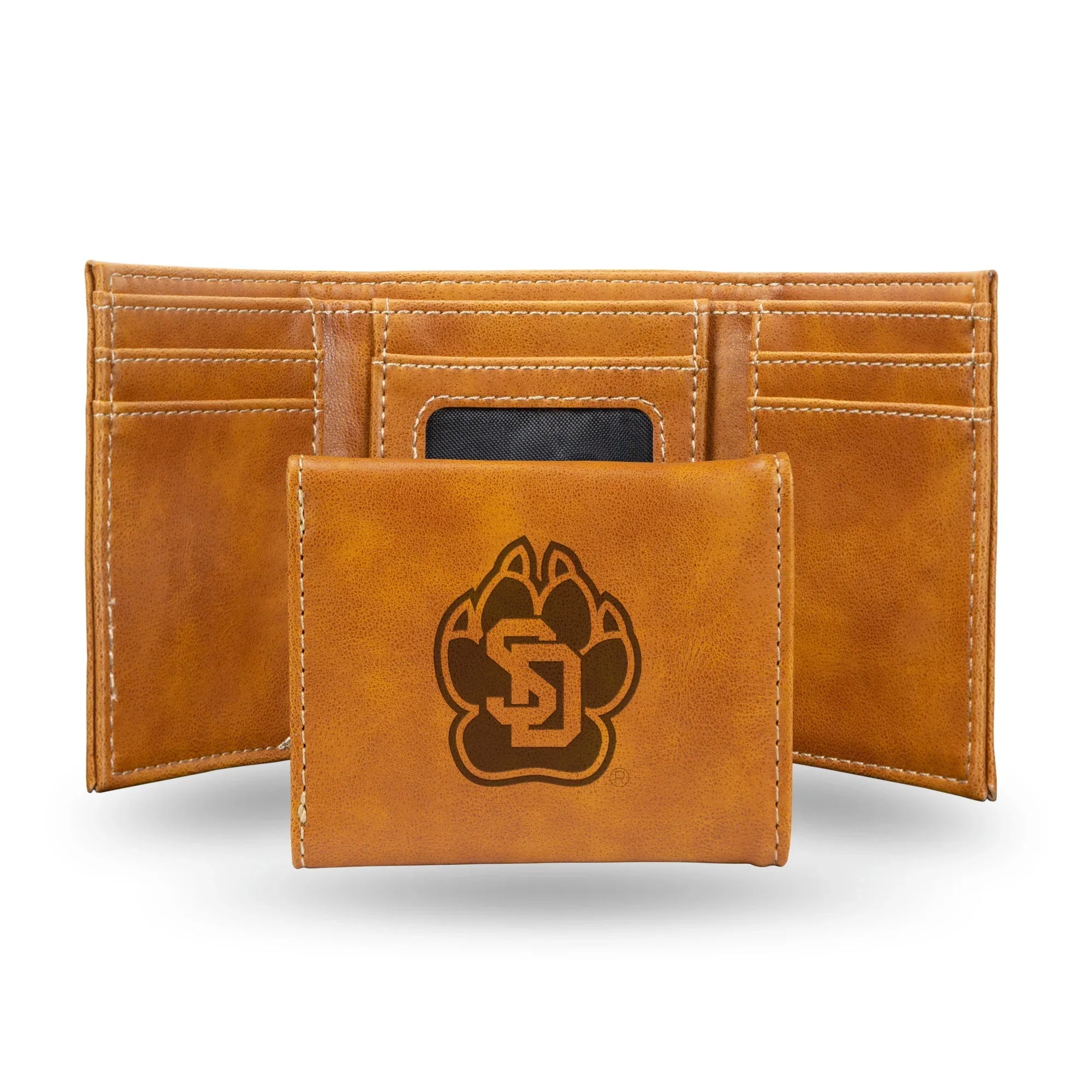 NCAA South Dakota Coyotes Laser Engraved Brown Tri-Fold Wallet   