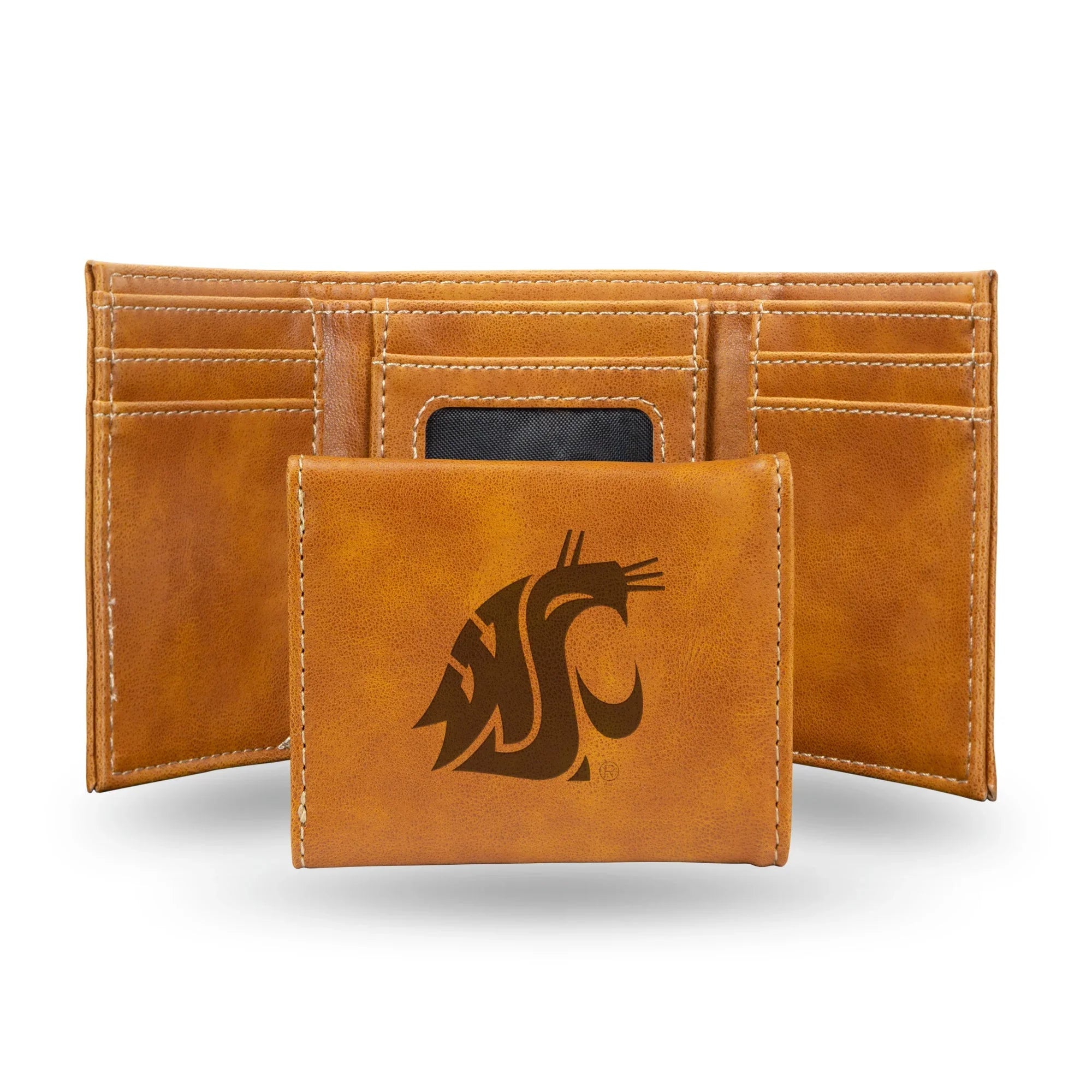 NCAA Washington State Cougars Laser Engraved Brown Tri-Fold Wallet   