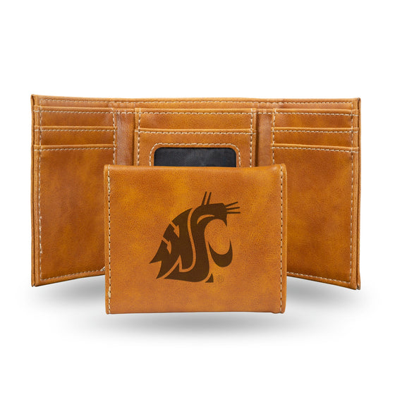 NCAA Washington State Cougars Laser Engraved Brown Tri-Fold Wallet   