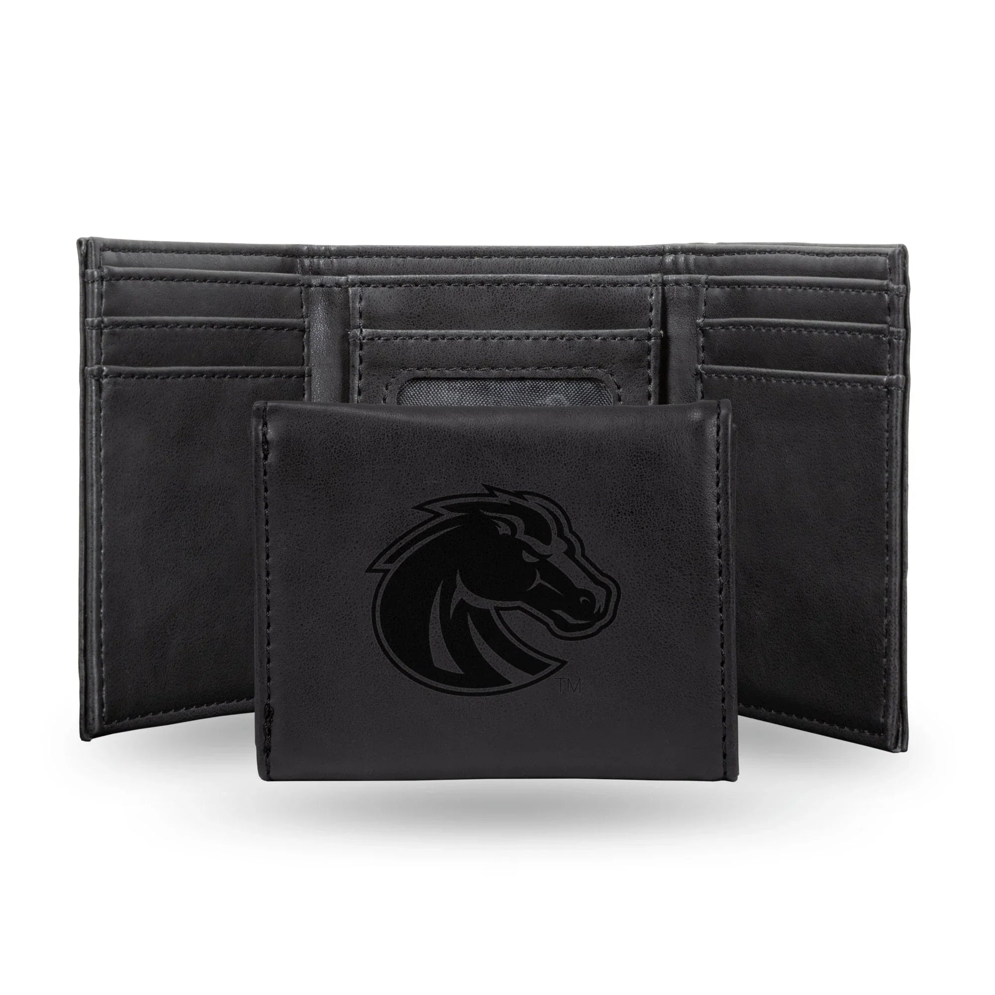 NCAA Boise State Broncos Laser Engraved Black Tri-Fold Wallet   