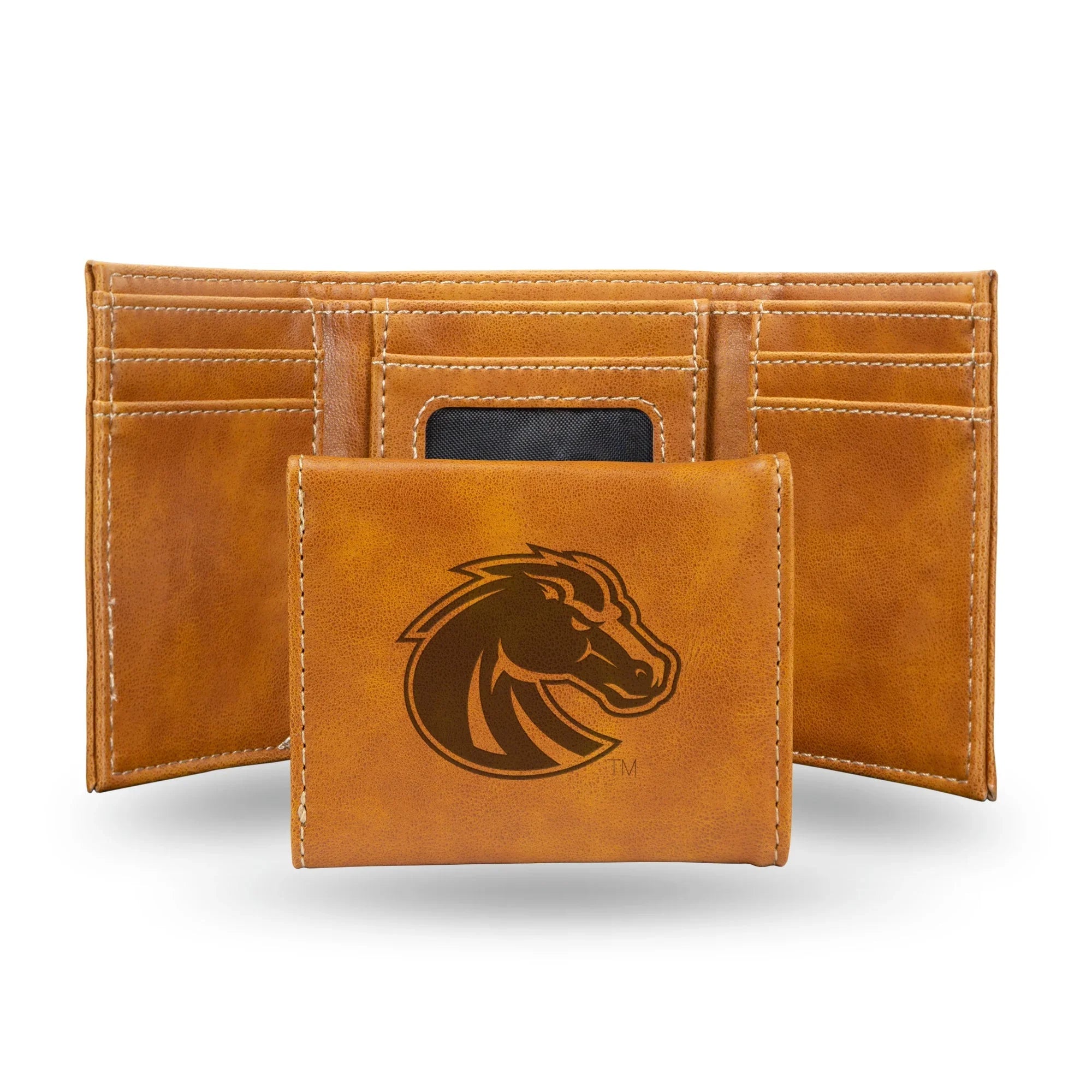NCAA Boise State Broncos Laser Engraved Brown Tri-Fold Wallet   