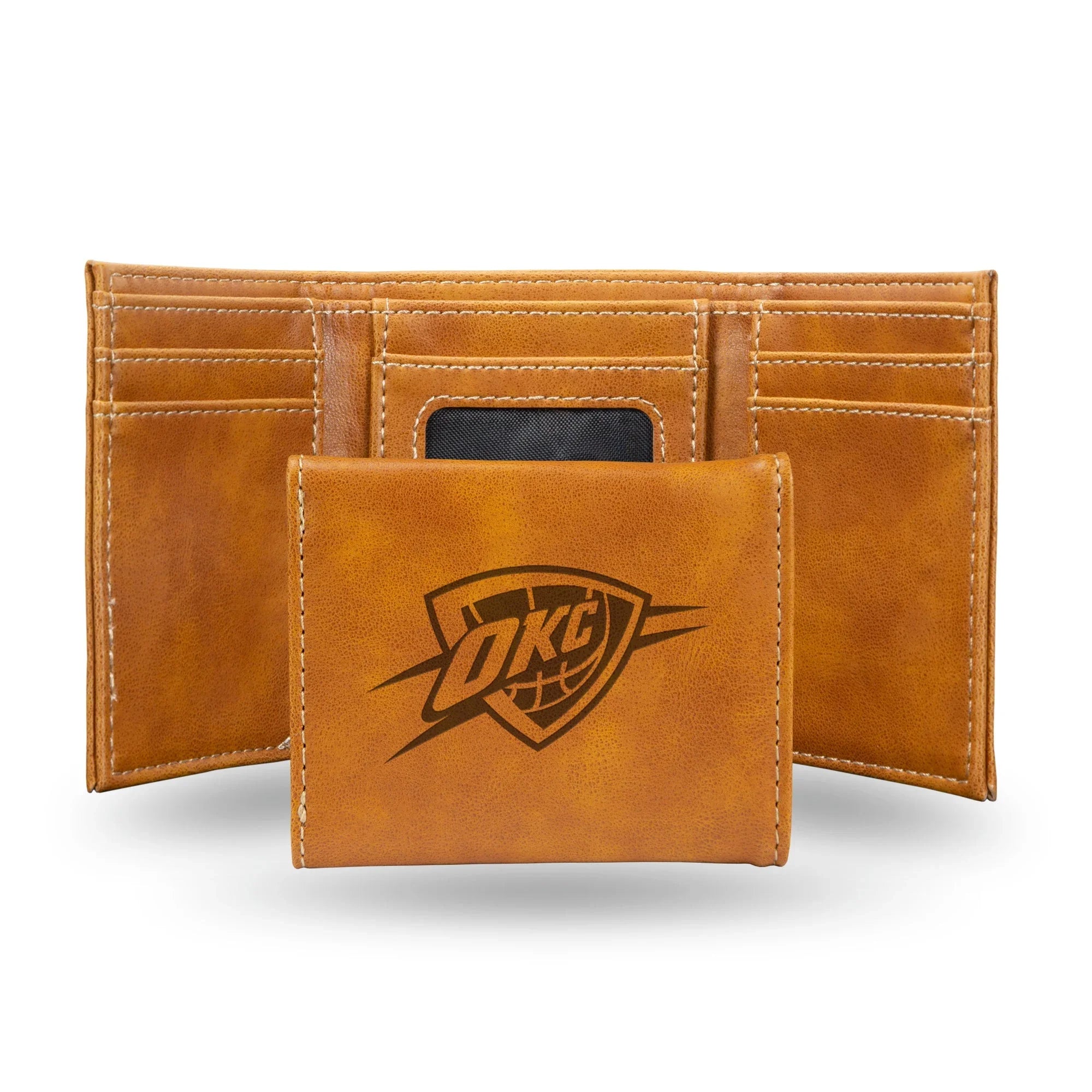 NBA Oklahoma City Thunder Laser Engraved Brown Tri-Fold Wallet   