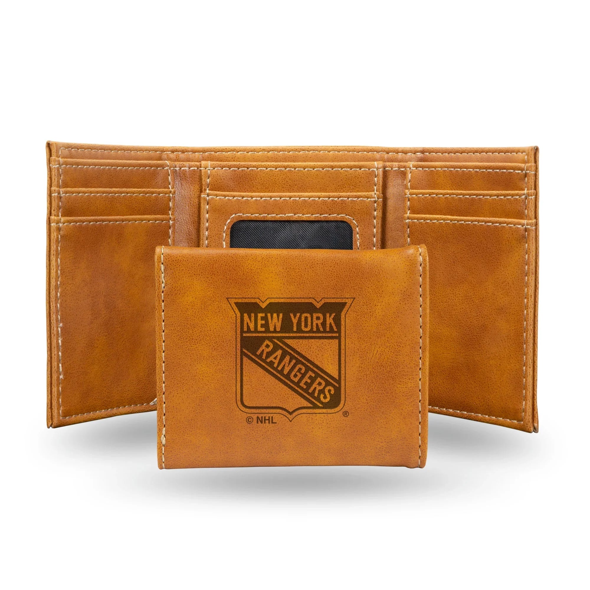 NHL New York Rangers Laser Engraved Brown Tri-Fold Wallet   