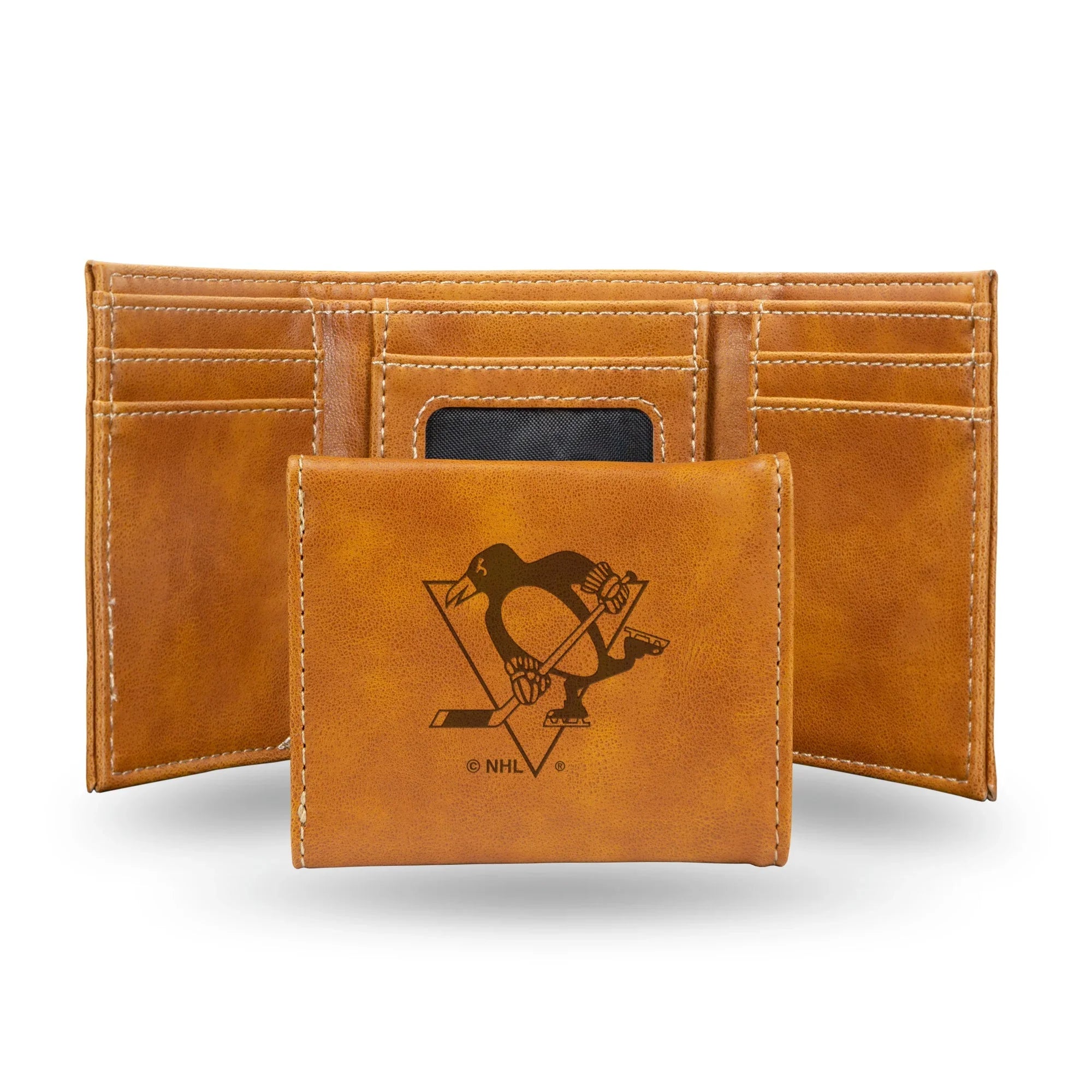 NHL Pittsburgh Penguins Laser Engraved Brown Tri-Fold Wallet   