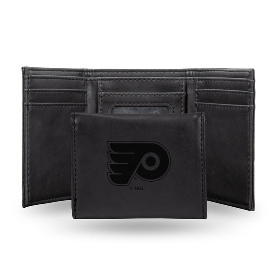 NHL Philadelphia Flyers Laser Engraved Black Tri-Fold Wallet   