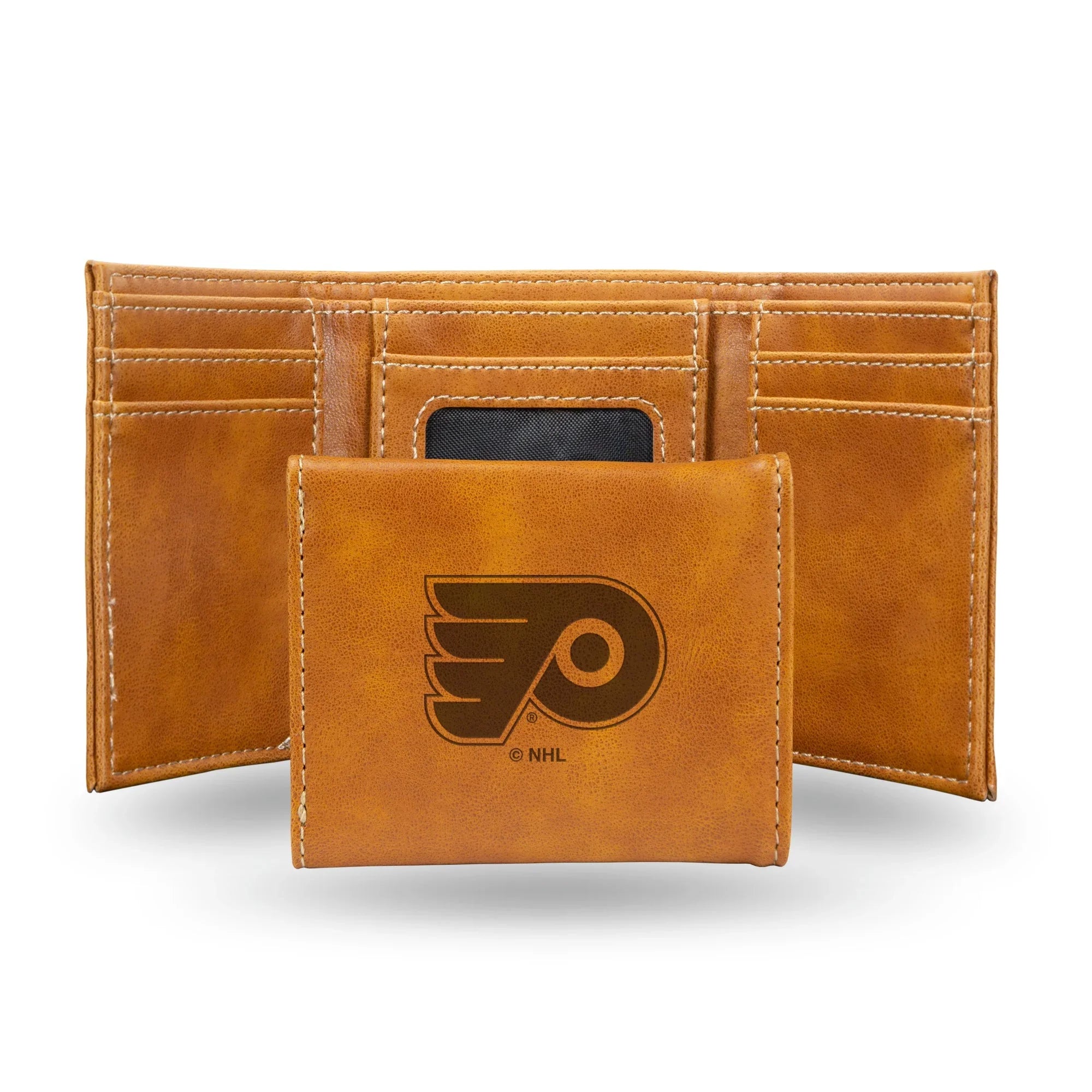 NHL Philadelphia Flyers Laser Engraved Brown Tri-Fold Wallet   