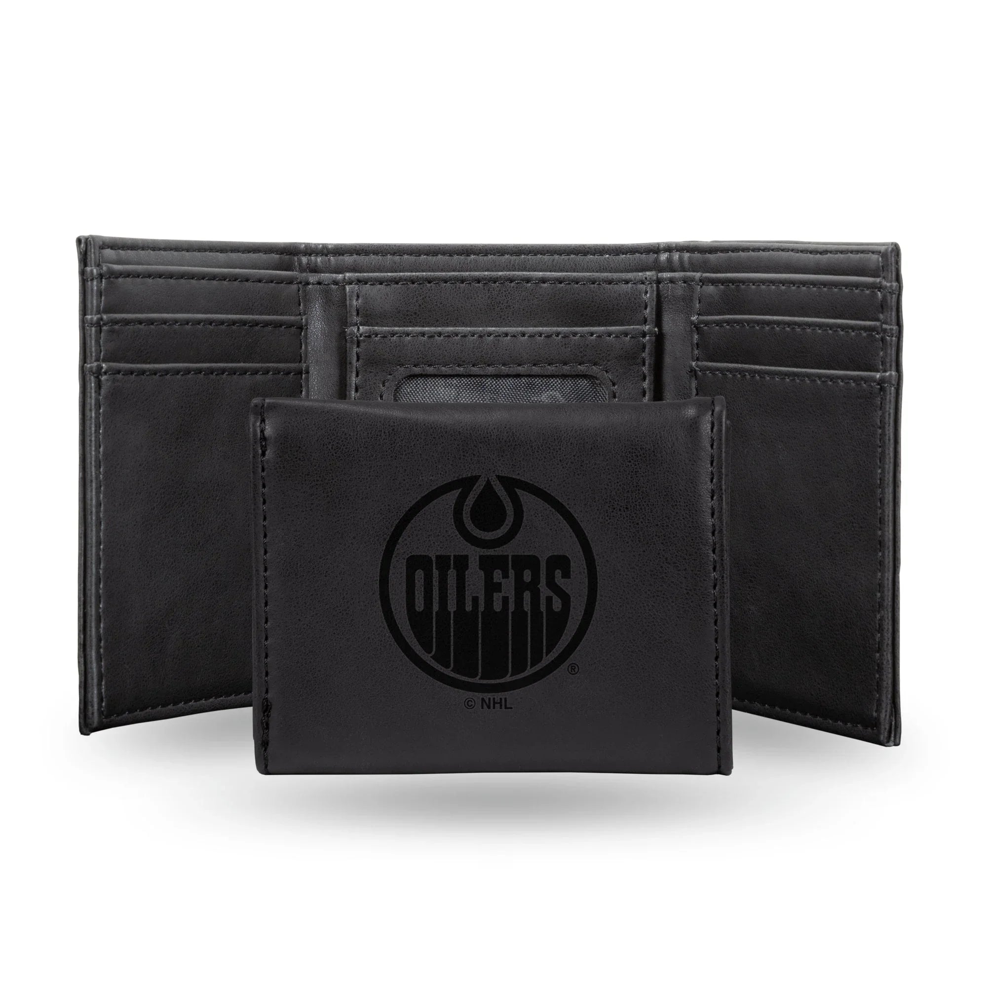 NHL Edmonton Oilers Laser Engraved Black Tri-Fold Wallet   
