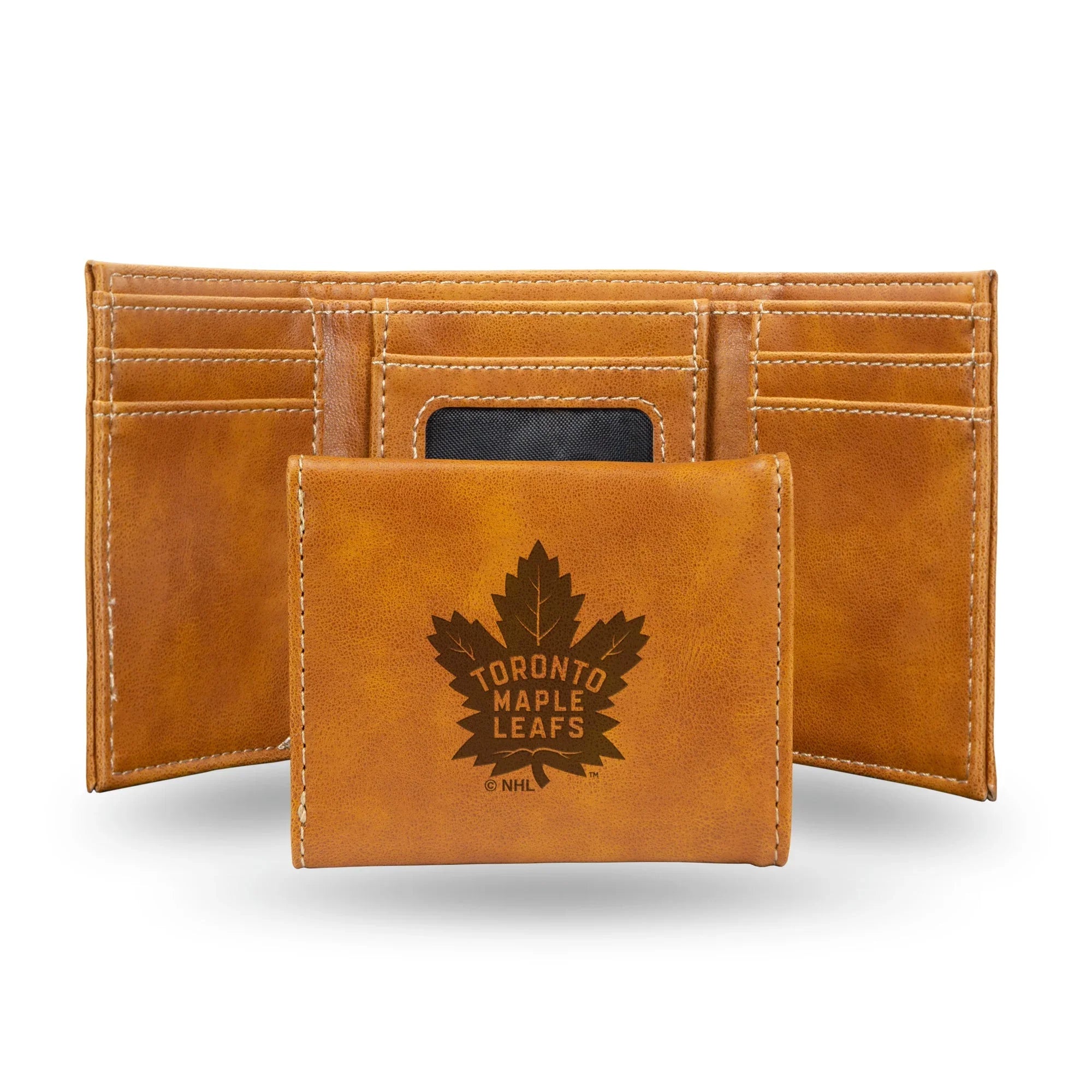 NHL Toronto Maple Leafs Laser Engraved Brown Tri-Fold Wallet   