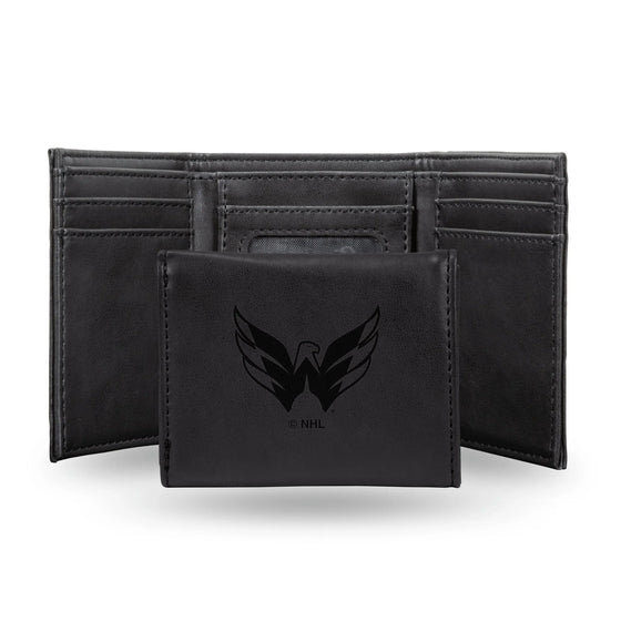 NHL Washington Capitals Laser Engraved Black Tri-Fold Wallet   