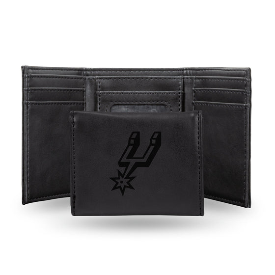 NBA San Antonio Spurs Laser Engraved Black Tri-Fold Wallet   