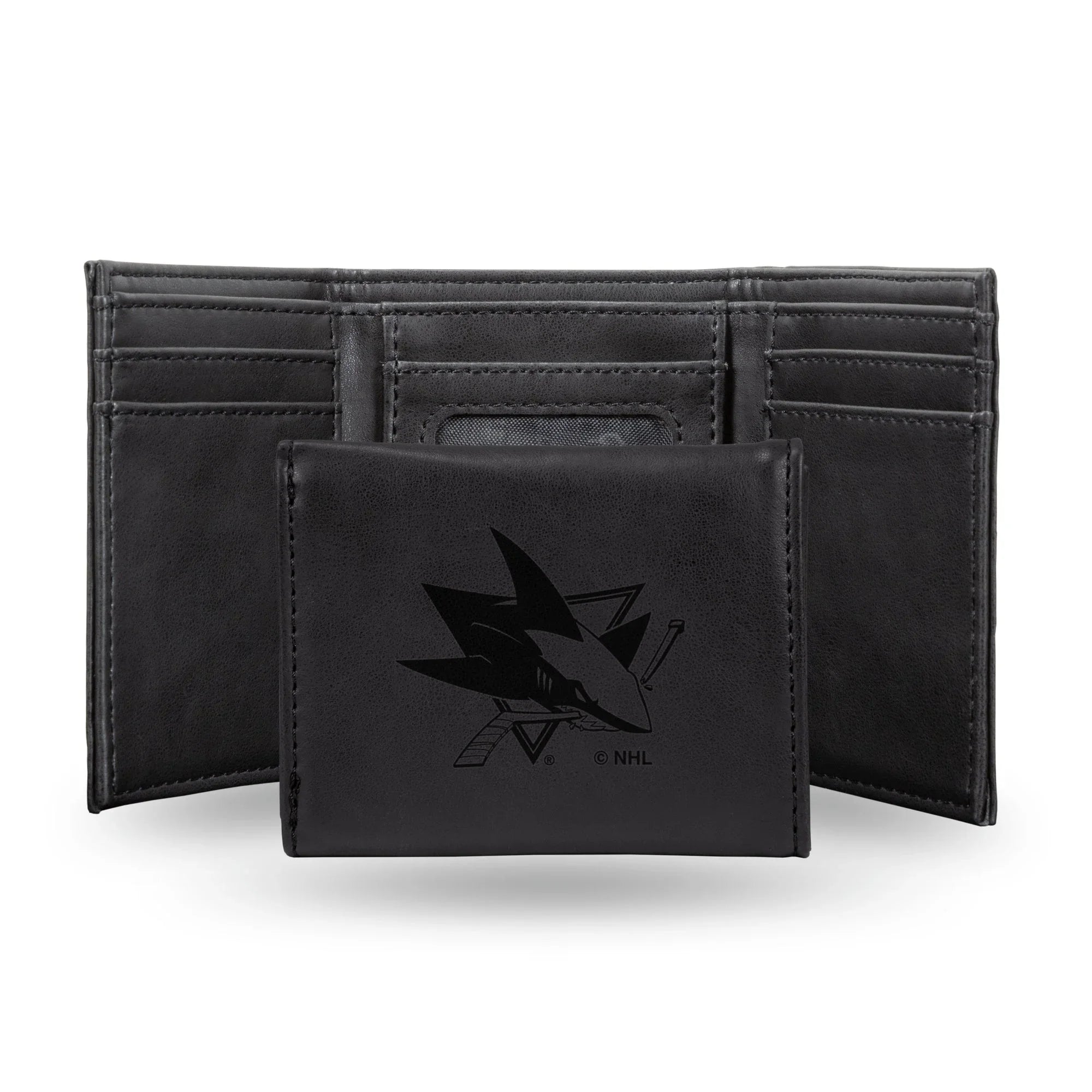 NHL San Jose Sharks Laser Engraved Black Tri-Fold Wallet   