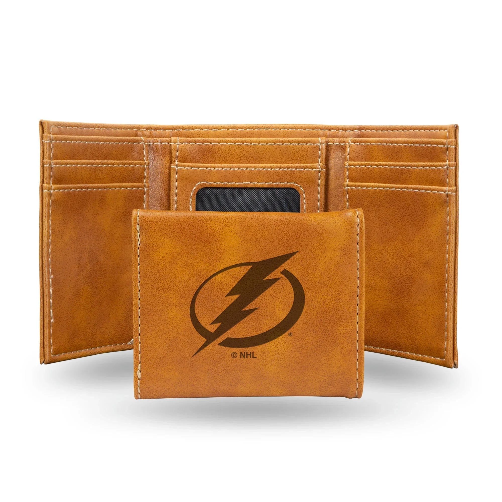 NHL Tampa Bay Lightning Laser Engraved Brown Tri-Fold Wallet   
