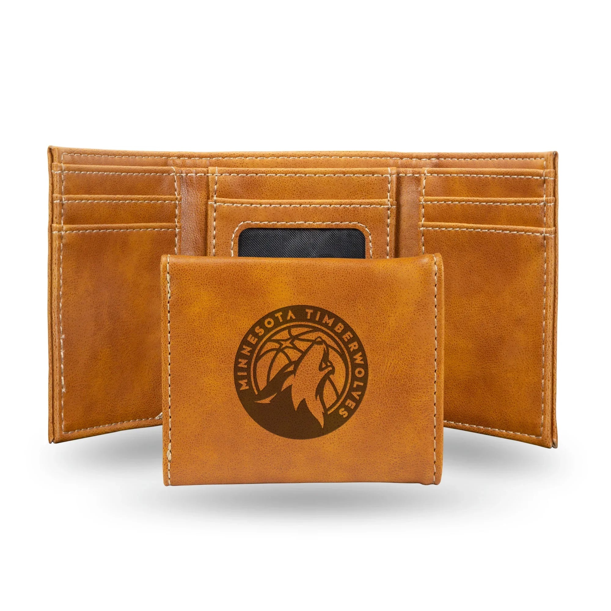 NBA Minnesota Timberwolves Laser Engraved Brown Tri-Fold Wallet   