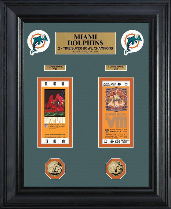 Miami Dolphins Super Bowl Ticket and Game Coin Collection Framed (HM) - 757 Sports Collectibles