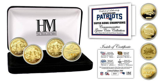New England Patriots 4-time Super Bowl Champions Gold Coin Set - 757 Sports Collectibles