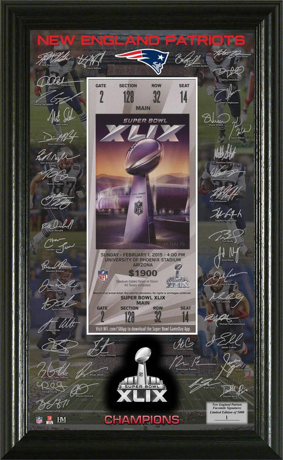 New England Patriots Super Bowl XLIX Champions Signature Ticket - 757 Sports Collectibles