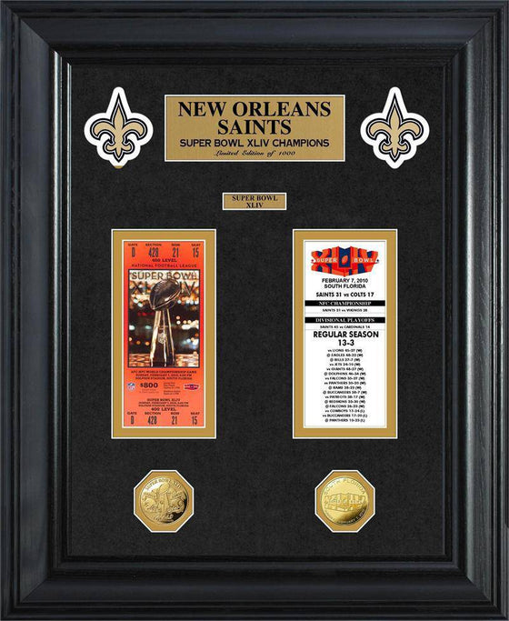 New Orleans Saints Super Bowl Ticket and Game Coin Collection Framed (HM) - 757 Sports Collectibles