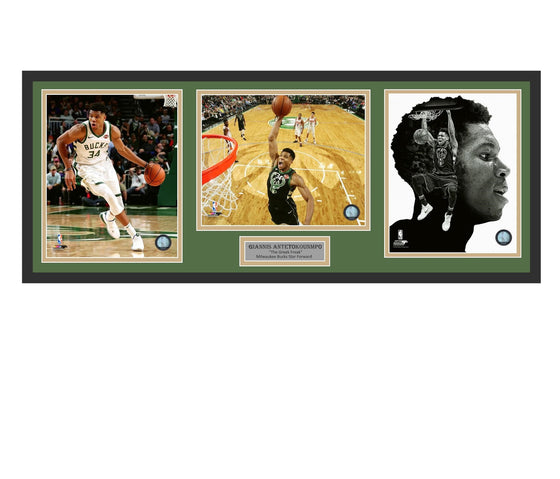 Milwaukee Bucks Giannis Antetokoumpo 32x14 3 8x10 Photo Deluxe Framed Collage Piece 