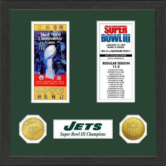 NFL New York Jets Super Bowl Champions Framed Ticket w/ Collectible Coins - 757 Sports Collectibles