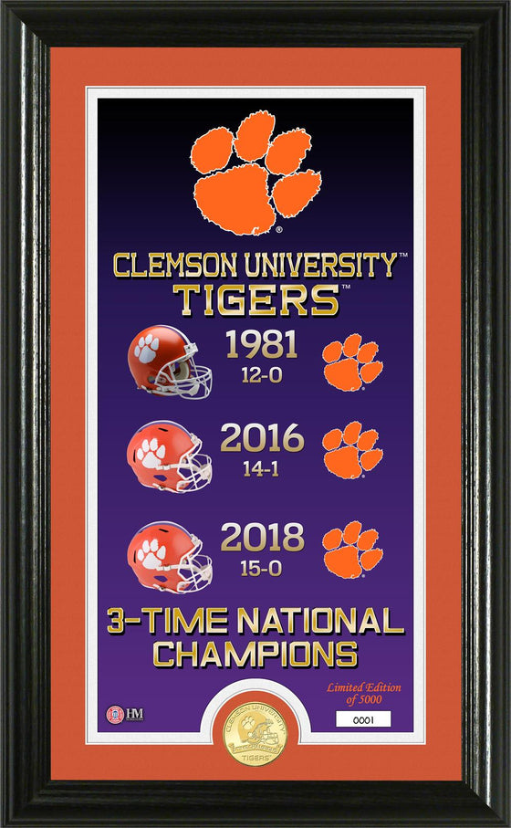Clemson Tigers 3-Time National Champions "Legacy" Bronze Coin Photo Mint (HM)