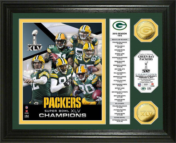 Green Bay Packers Super Bowl XLV Champions 24KT Gold Coin Banner Photo Mint (HM) - 757 Sports Collectibles