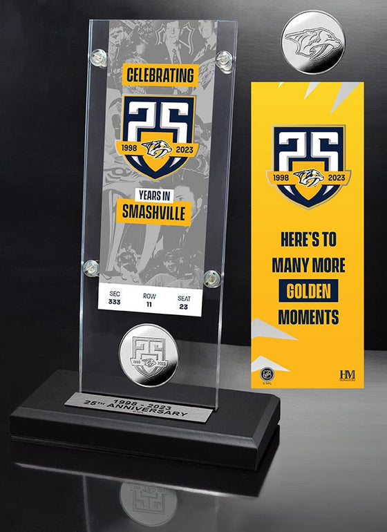 Nashville Predators Celebrating 25 years in Smashville Silver Coin Ticket Acrylic