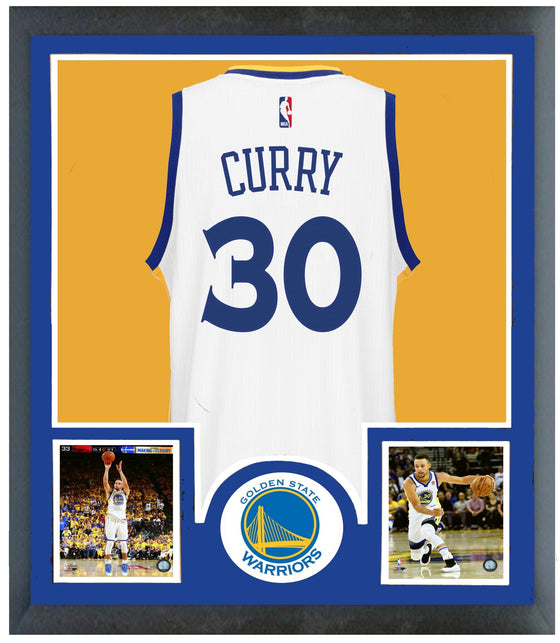 Golden State Warriors Steph Curry Framed White Jersey Piece 35x43 - 757 Sports Collectibles