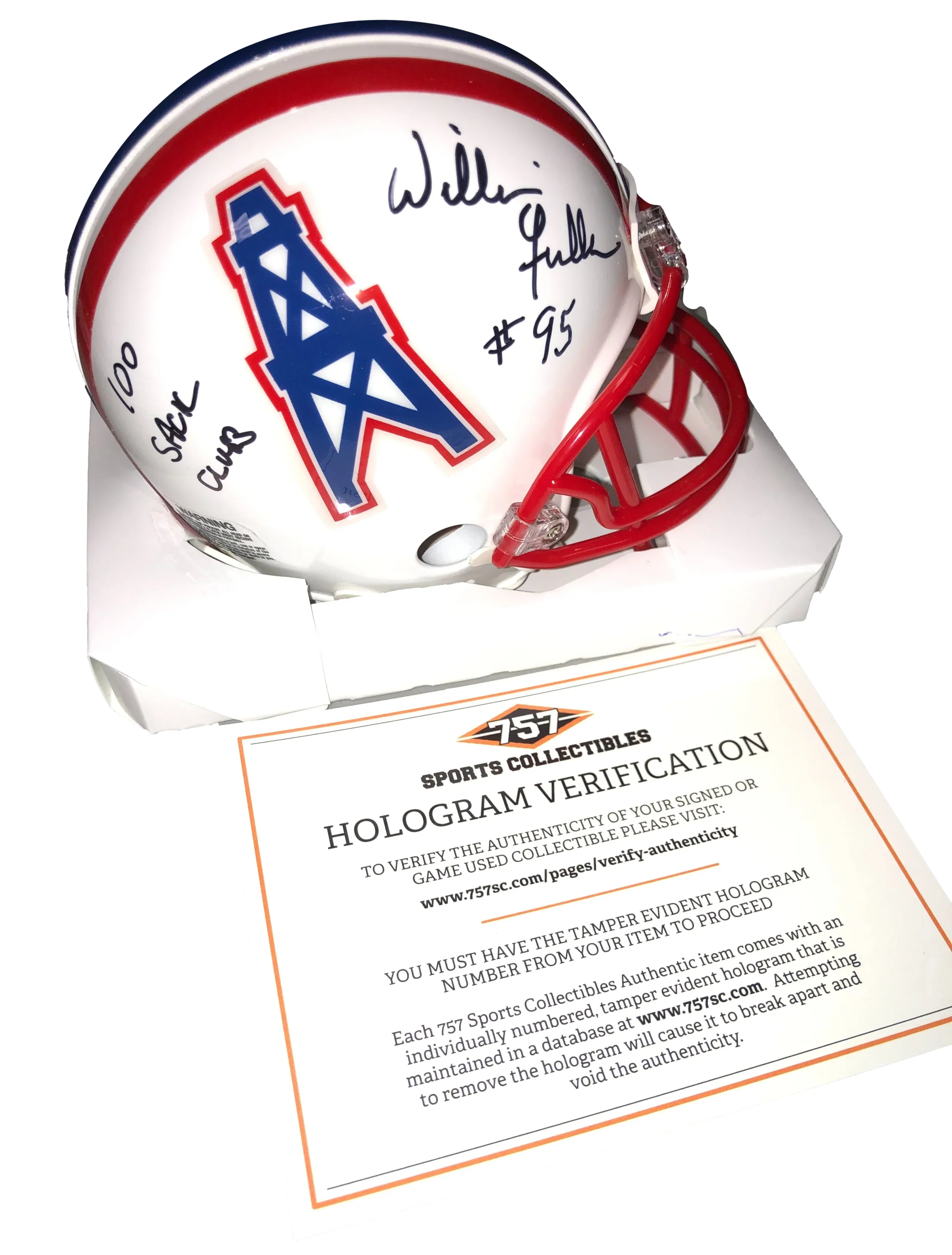 Houston Oilers William Fuller Signed Auto Mini Helmet "100 Sack Club" - 757 COA