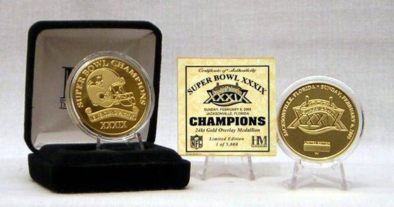 New England Patriots Superbowl XXXIX Champion 24 Kt Gold Overlay Coin (HM) - 757 Sports Collectibles