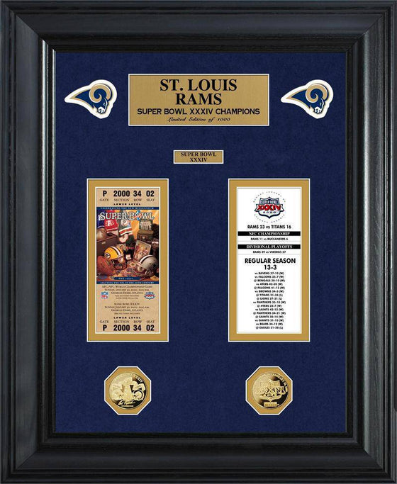 St Louis Rams Super Bowl Ticket and Game Coin Collection Framed (HM) - 757 Sports Collectibles